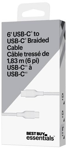 Best Buy essentials Phone Charging Cables & USB Accessories – Lightning, USB-C & USB Cables, USB Hubs & Power Accessories (USB-C to USB-C Cable, 6 ft (WHT))