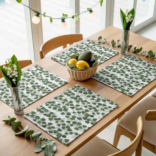 Spring Plants Ivy Placemats Set of 4,Wipeable Washable Table Mats for Dining Tables, Green Heartleaf Philodendron Place Mats for Kitchen Event Party Tabletop Decor