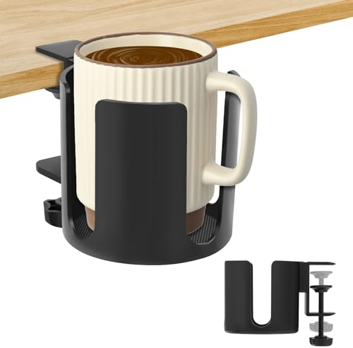 Table Drink Holder Desk Cup Holder Clamp Aluminum Alloy Adjustable Table Mug Clamp Desk Bottle Stand Easy to Install Cup Clip for Home Office School(10x10cm)