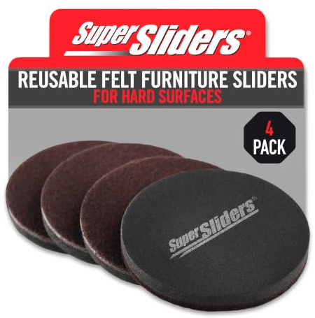 Super Sliders 3-1/2 Medium Round Reusable Felt Furniture Sliders for Hard Surfaces, Anti-Slip Protective Furniture Moving Pads for Beds, Sofas, Dressers, Set of 4, Brown