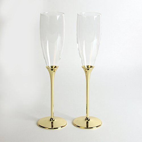 Chichi Gifts - Coppia di calici da champagne placcati in oro, con firma del registro