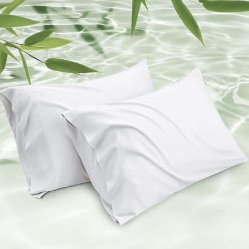 Bedsure White Pillow Cases Set of 2, Cooling Pillow Cases Queen, Rayon Derived from Bamboo Queen Pillowcases, PureWoven Soft Valentines Pillow Covers with Envelope Closure, Gifts, 20x30 Inches