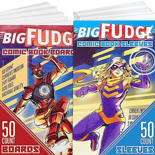 BIG FUDGE 50 Comic Hüllen und Boards - 18 x 27 cm Säurefreie, Klare Manga Schutzhüllen + 17 x 27 cm Comic Pappe - Bags für 1990' und Heutige Comics
