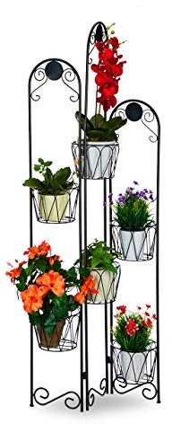 relaxdays Supporto Metallico per Piante, Portavasi a Paravento, 6 Ripiani, per Interni ed Esterni, H: 140 cm, Nero