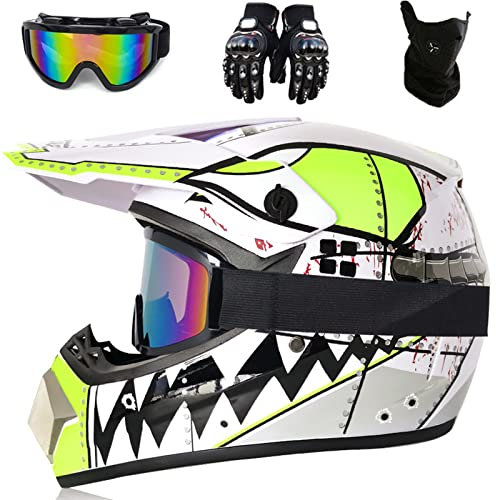 Motocross Helm Schwarz, MRDEAR Crosshelm mit Brille Handschuhe Maske, Fullface MTB Helm Pocket Bike Helm Motorradhelm Set für Enduro ATV Downhill Sicherheit Schutz,Pink,L