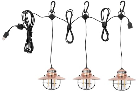 Barebones Edison Pendant String Lights - Kupfer, 3 Edison-Style LED-Glühbirnen mit 3-Meter-Kabel, energieeffiziente Außenlaternen für Terrasse, Garten oder Indoor-Deko