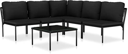 vidaXL Gartenmöbel 6-TLG. mit Auflagen Sitzgruppe Garten Garnitur Lounge Sofa Sitzgarnitur Gartenset Gartensofa Couchtisch Schwarz PVC
