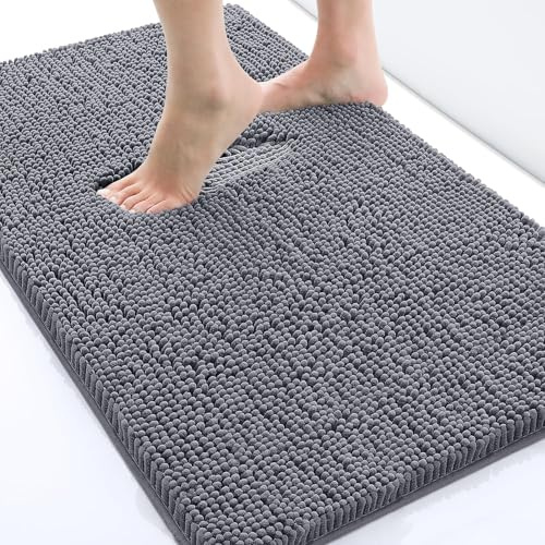 Homaxy Hochflor Chenille Weiche Badezimmerteppich - 40 x 60 cm, Dunkelgrau | weich&komfortabel, extrrme wasseraufnahme, rutschfeste PVC-rückseite, waschbar & pflegeleicht, flauschige, breite anwendung