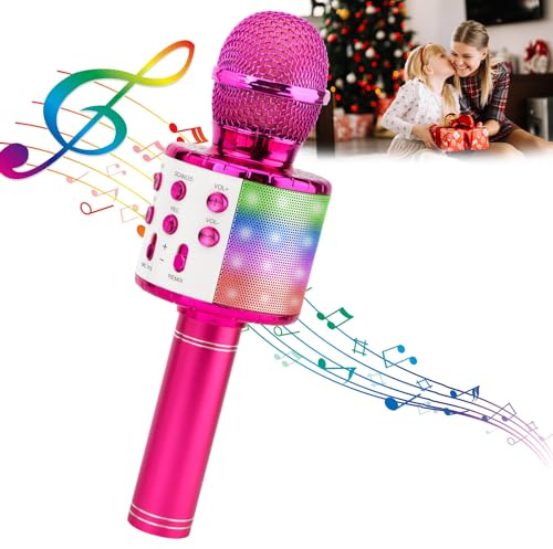 ShinePick Karaoke Microphone, 4 in 1 Wireless Microphone with LED Lights Handheld Portable Karaoke Machine, Home KTV Player, Compatible with Android & iOS Devices(Purple)