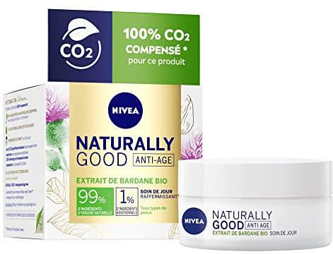 NIVEA NATURALLY GOOD Anti-aging dagvård med burkextraktburk (1 x 50 ml), fuktkräm för alla hudar, även känsliga, 24 timmar ansiktskräm