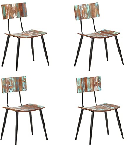 vidaXL 4X Esszimmerstuhl Vintage Antik Küchenstuhl Stuhl Set Holzstuhl Stühle Wohnzimmerstuhl Essstuhl Esszimmerstühle Recyceltes Massivholz Eisen