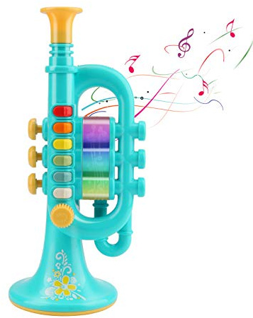 CestMall Tromba giocattolo, tromba con musica, giocattolo portatile per bambini, in plastica, con strumento musicale illuminato, regalo per bambini, ragazzi e ragazze, per apprendimento e