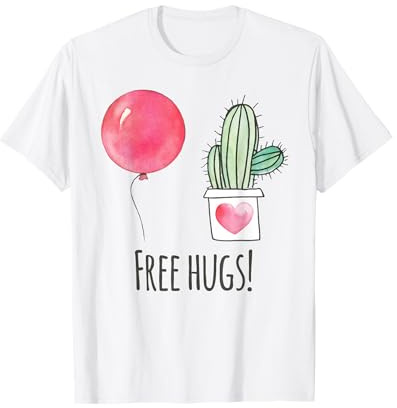 Cactus Shirt Free Hugs Balloon Heart Succulent Cactus Maglietta