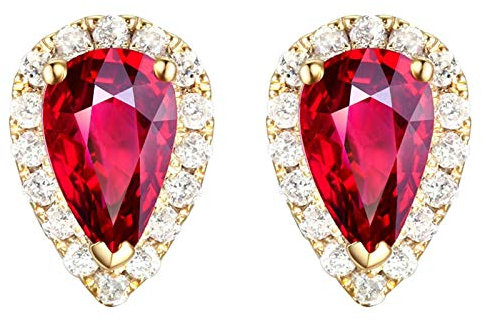 Bishilin 750 Gold Ohrstecker 18 Karat 0.65ct Tropfen Rubin, Ohrringe Gold Diamant Hochzeit