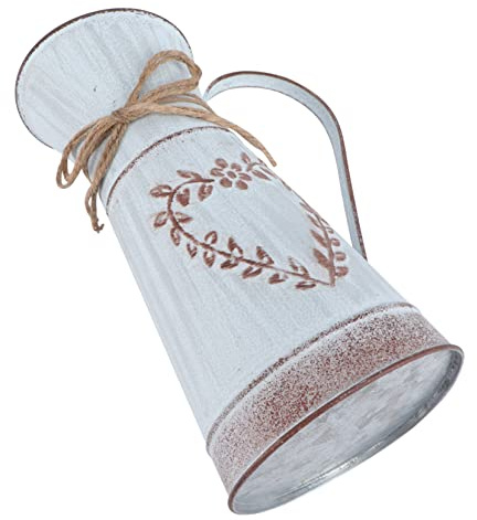 HEMOTON Vase à Fleurs Vintage en Forme de cœur - en métal - Style Maison de Campagne - Décoration Shabby Chic - Pot à Lait français - Pichet en Fer - pour Balcon, Bureau, Salon, Table
