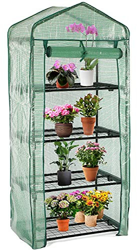 Joolihome Mini-Gewächshaus für drinnen und draußen, kleines Pflanzengewächshaus, 4 Etagen, Ständer mit PE-Abdeckung, tragbares Regal, Gartenpflanze, Samen und Blumen, 68.6 x 50.8 x 157.5 cm