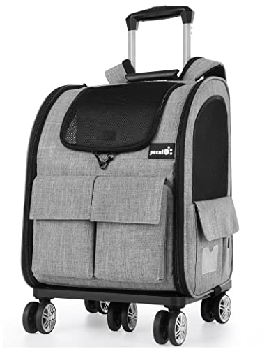 Pecute Mochila con Carrito para Mascotas, Bolso Mochila para Perros con Ruedas, Transportín Multi-Función con Altura Ajustable, Multi-Bolsillos Transpirable para Gatos y Perros de Menos de 8KG