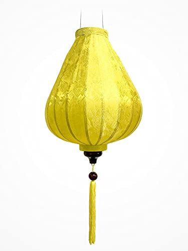 Lampion Asiatische Seide Gelb G - Durchmesser Ø 29 cm - Hoi An Laterne aus Stoff, Bambus und Holz - Vietnamesisches Kunsthandwerk und Asiatische Dekoration (Ref. G20-J)