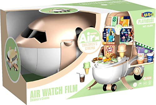 Diakakis Luna Flugzeug Kino Kinder Spielset 51-TLG. mit Snacks EIS Süßigkeiten Süßwaren