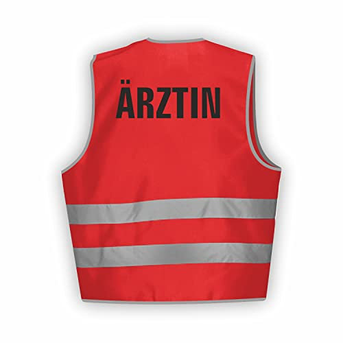 Fassbender-Druck WARNWESTEN - Sicherheitsweste ROT Warnweste nach EN ISO 20471 zertifiziert - Warn Weste für ÄRZTIN - Unisex mit hochwertigem Reflektorstreifen (ROT I 3XL/4XL I 10er Set)