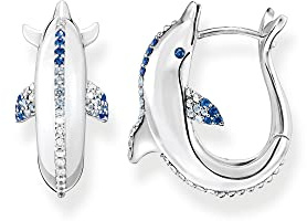 THOMAS SABO Creolen Delfin mit blauen Steinen 925 Sterlingsilber, Geschwärzt