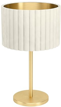 EGLO Tischleuchte TAMARESCO – Vintage Tischlampe in Gold/Weiß mit Samtschirm (H 52cm) – dekorative Lampe für Sideboards und Kommoden – E27 Fassung, LED geeignet und mit Kabelschalter