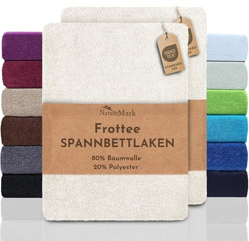 NatureMark Juego de 2 sábanas bajeras ajustables de rizo para noches suaves y agradables, en muchos tamaños y colores, 140 x 200 cm - 160 x 200 cm, color blanco/crema