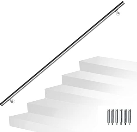 Joparri Pasamanos de acero inoxidable exterior e interior, 110 cm de diámetro, 42 mm de diámetro, barandilla para escaleras, barandilla de pared, escalera con soportes de pared, material de montaje