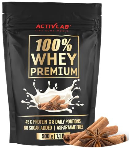 Activlab 100% Whey Premium – Cannelle 500g, 16 Portions x 23g Protéines en Poudre, 6.9g BCAAs, Glutamine, Faible en Sucre et Graisse, Renforcement et Régénération Musculaire