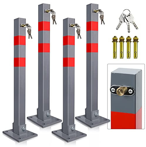 Faobureim Pfosten Parkplatzsperre Absperrpfosten Robust Standfuß Sperrpfosten Stahl mit 3 Schlüssel Parkwacht Pfeiler Poller 4er set