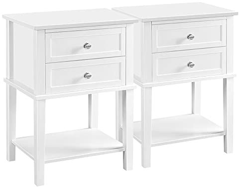 Yaheetech 2er Set Nachttische Beistelltisc mit 2 Schubladen und AblageModerner Sofatisch Nachtkommode für Schlafzimmer/Wohnzimmer, Weiß