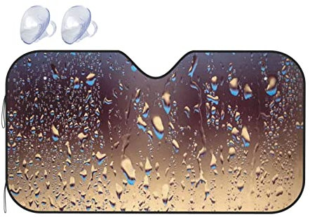 Pare-Soleil de Pare-Brise de Voiture avec Impression de Gouttes de Pluie sur Verre, 139,7 x 76,2 cm, Bloc Pliable, Protection Contre Les Rayons UV, Pare-Soleil pour SUV, Voiture, Camion, Pare-Sol
