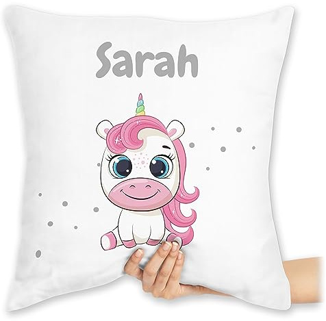 Kissen 40x40 Zierkissen - Einhörner - Süßes Einhorn Unicorn Fabelwesen - 40 x 40 cm - Weiß - einhornkissen Unicorns Pillow Einhorn-Kissen einhörnern sitzkissen kuschelkissen personalisierter