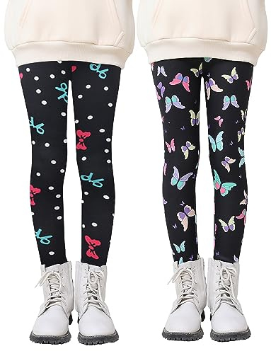 Maeau 2-pack varma leggings för flickor, barn, vinterbyxor, fleecefodrade tjocka byxor, termobyxor, bomullsleggings, fodrade höst 3–13 år/100–160 cm, 14, 120