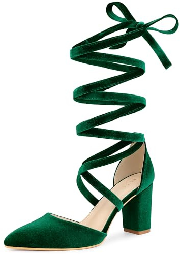 Allegra K Escarpins en velours à lacets et bout pointu pour femme, vert foncé, 40 EU