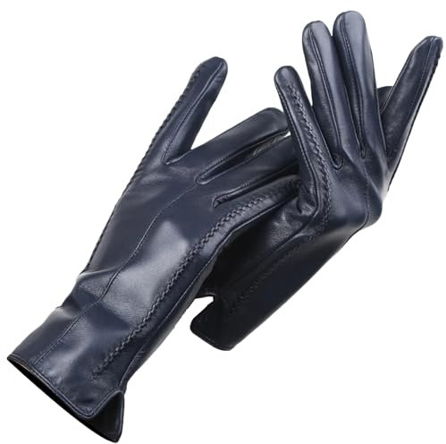 Damen-Lederhandschuhe, warm, für den Winter, einfache Handschuhe für Damen, dunkelblau, 7.5