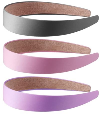 3 elastici per capelli, spessi e imbottiti, fascia in raso, morbida imbottita, fascia per capelli, antiscivolo, tinta unita, 3 cm, semplice da donna, (nero, rosa, viola)