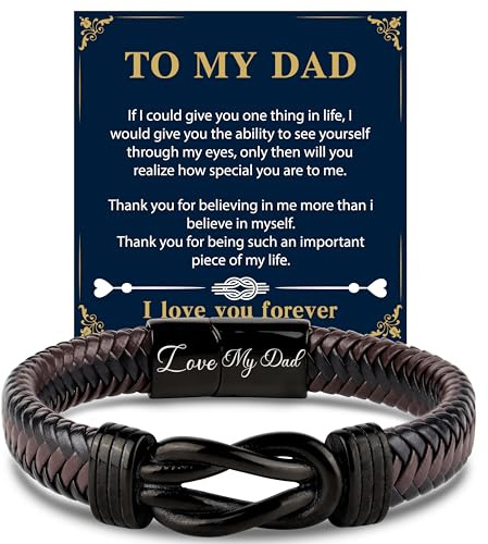 Shoppawhile Gifts for Dad Mens Leather Bracelet Dad Fathers Day Birthday Gifts from Daughter Son Unique Presents for Daddy Christmas