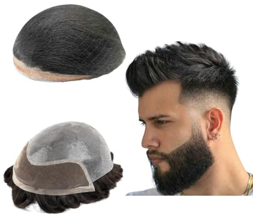 Toupee für Männer Haarteile 10x8 Männer Toupee Hollywood Human Hair Replacement System für Männer Haarprothese Männer Haar Patch BIO Einheiten für Männer Atmungsaktive (#1B Off Black)