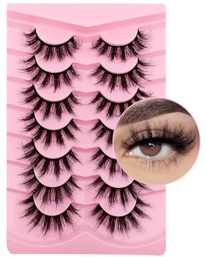 7 Paare 3D Falsche Wimpern Katzenauge, Flauschiges Volumen Curly Cat-Eye Künstliche Wimpern Natürlich Look, Wiederverwendbar Handgemacht Faux Mink Make-up-Wimpern(7P-807)