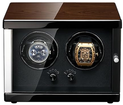 Automatischer Uhrenbeweger Für 2 Uhren Mechanische Retro-Uhrenbox Mit Automatikaufzug Staubgeschützte Aufbewahrungsbox Und Vitrine Aus Holz 5 Rotationsmodi Für Herren- Und Damenuhren(Color:Upgrade)