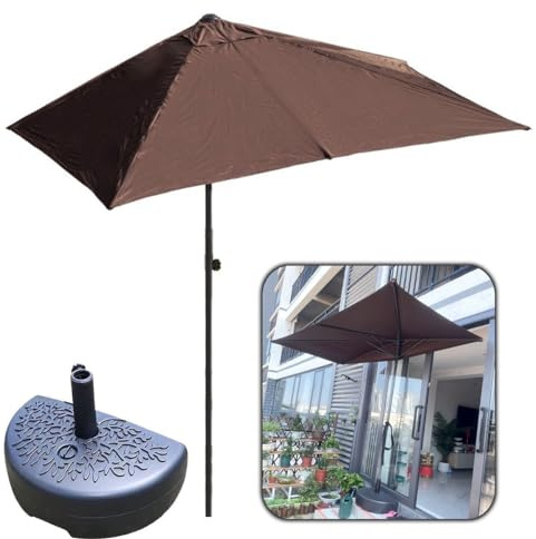 DSKJHI Sonnenschirm Balkonschirm - Sonnenschutz Halb Rechteckig 200 x 100 cm / 250x130cm mit Schirmständer Halbschirm Klein Platzsparend (Farbe : Braun, Größe : 250x130cm(with Base))