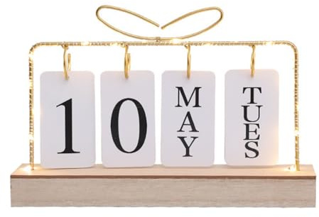 Schreibtischkalender aus Holz, Metall-Klappkalender, ewiger Flip-Kalender mit großem Display, täglicher Schreibtischkalender, rustikales Bauernhaus-Schreibtischzubehör für Heimbüro-Dekor (C-Gold mit