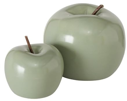 RiloStore 2 STK Deko Apfel grün hellgrün Porzellan b536 Dekoapfel Obst Früchte Äpfel Dekoobjekt Früchte Stillleben Herbstdeko Dekoration Apfeldeko Herbst Dekofrucht