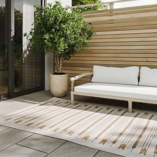 benuta Basic In- & Outdoor Teppich Kaleo - Beige 80x150 cm - Geometrische Muster - Wetterfest & UV-beständig für Balkon, Terrasse, Garten, Küchenteppich & Wohnzimmerteppich - Leicht zu Reinigen
