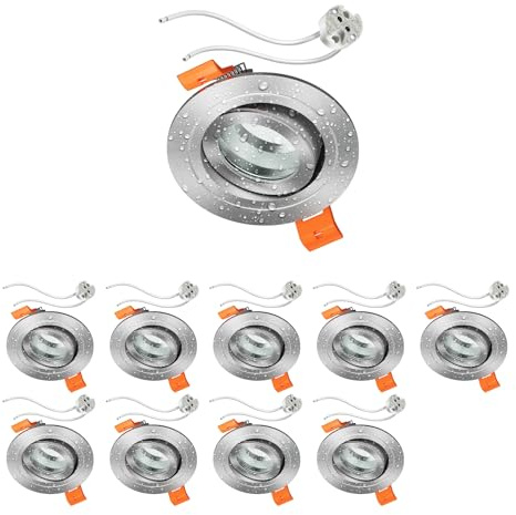 ledscom.de 10x Bad-Deckeneinbaurahmen ERID, Feuchtraum, Badezimmer, IP44, rund, schwenkbar, aluminium matt, inkl. GU5.3 Fassung
