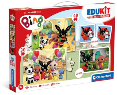 Clementoni Edukit - Bing 4 in 1, Gioco Educativo Interattivo Bambini 3+ Anni con Puzzle, Memo e Cubi per Sviluppare Memoria, Logica e Manualità, Made in Italy, 18322