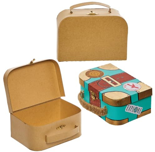 Baker Ross FN217 Karton Bastelbox Mini Koffer, 3er-Pack, Aufbewahrung, Schmuckbox, personalisierbar