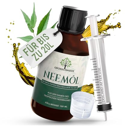 GRÜNSCHMIEDE - Premium Neemöl mit Emulgator [100 ml] | Neemöl für Pflanzen inkl. Dosierspritze und Dosierkappe, natürliches Niemöl zur Planzenpflege