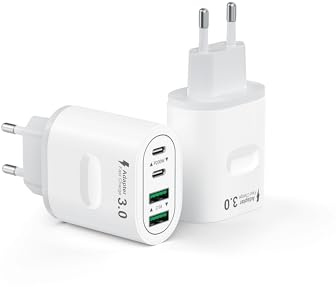 2-Pack USB C Stecker, 4-Ports USB Ladegerät Mehrfach Netzteil Mehrfachstecker 60W Power Adapter PD 3.0 Schnellladegerät USBC Netzteil für iPhone 16 15 14 13 12 11 Pro Max, iPad, Samsung,Handys